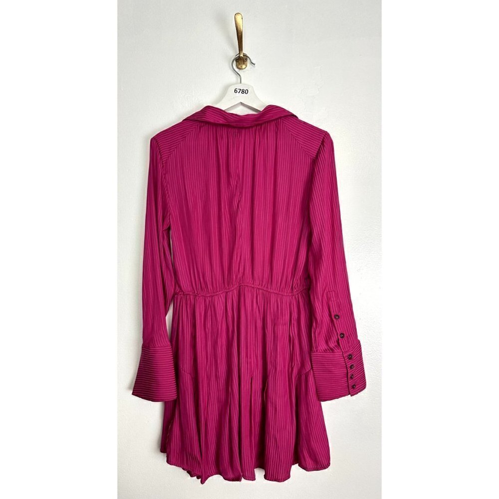 FREE PEOPLE Everly Pinstripe Long Sleeve Shirtdress in Pink Phenom Size X-Small - Picture 9 of 11